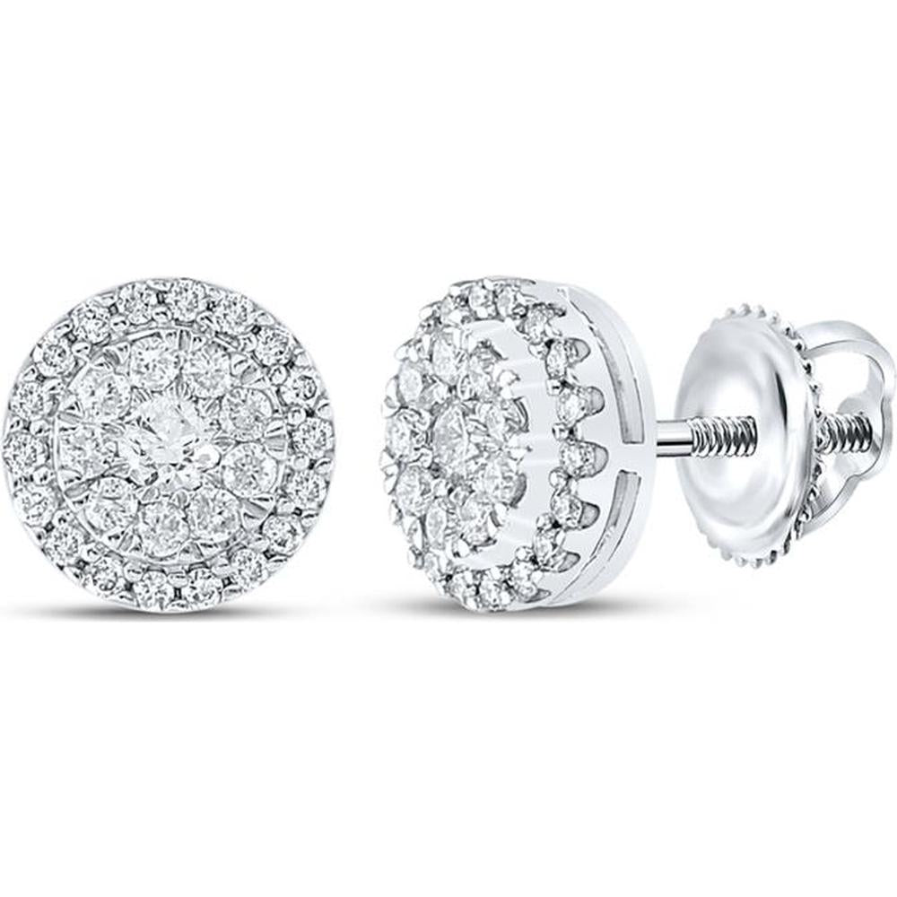 GND 10K White Gold Halo Stud Earrings with Round Diamonds - 0.50 Carat Total Diamond Weight