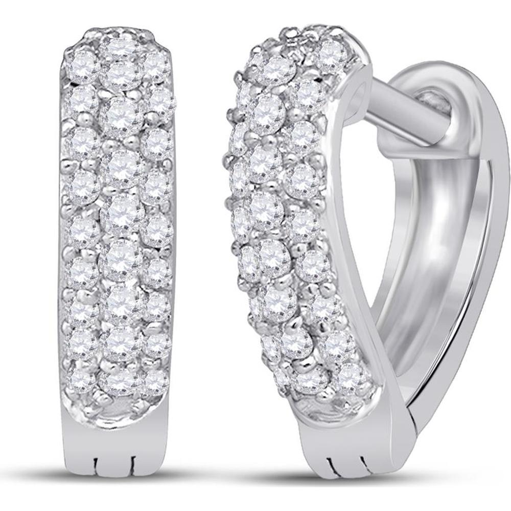 GND 10K White Gold Heart Huggie Hoop Earrings with Pave-Set Round Diamonds - 0.22 Carat Total Diamond Weight