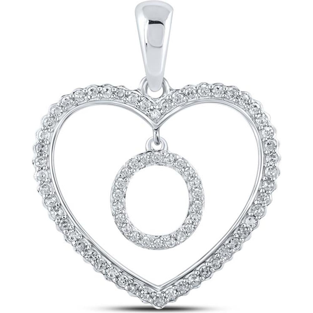 GND 10K White Gold Heart Pendant with Prong-Set Round Diamonds - 1/4 Carat Total Diamond Weight