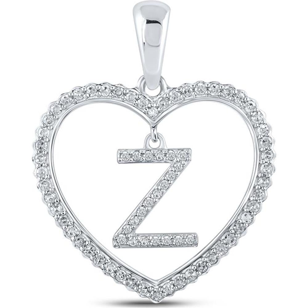 GND 10K White Gold Heart Pendant with Prong-Set Round Diamonds and Z Initial - 1/4 Total Carat Weight
