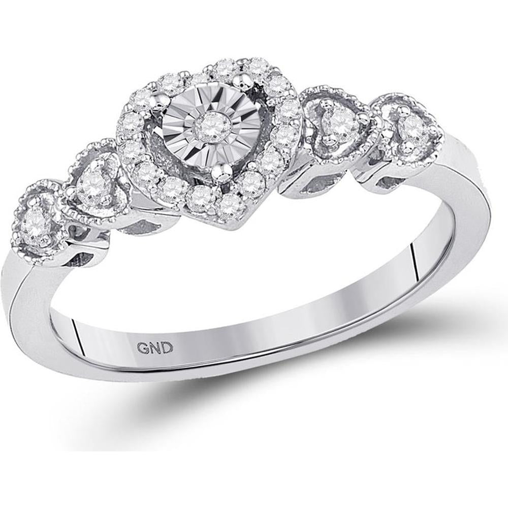 GND 10K White Gold Heart Ring with Round Diamonds and Milgrain Detail - 1/5 Total Carat Weight