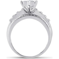 GND 10K White Gold Heart-Shaped Bridal Engagement Ring with Round and Baguette Diamonds - 1/2 Carat Total Diamond Weight