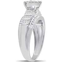 GND 10K White Gold Heart-Shaped Bridal Engagement Ring with Round and Baguette Diamonds - 1/2 Carat Total Diamond Weight