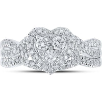 GND 10K White Gold Heart-Shaped Bridal Wedding Ring Set with Round Prong-Set Diamonds - 5/8 Total Carat Weight