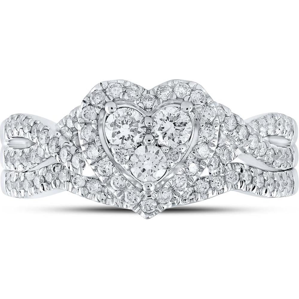 GND 10K White Gold Heart-Shaped Bridal Wedding Ring Set with Round Prong-Set Diamonds - 5/8 Total Carat Weight