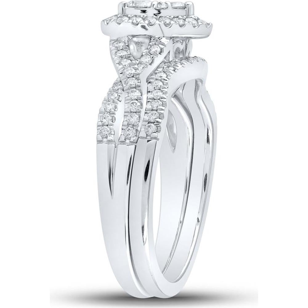 GND 10K White Gold Heart-Shaped Bridal Wedding Ring Set with Round Prong-Set Diamonds - 5/8 Total Carat Weight