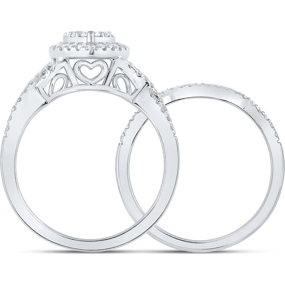 GND 10K White Gold Heart-Shaped Bridal Wedding Ring Set with Round Prong-Set Diamonds - 5/8 Total Carat Weight