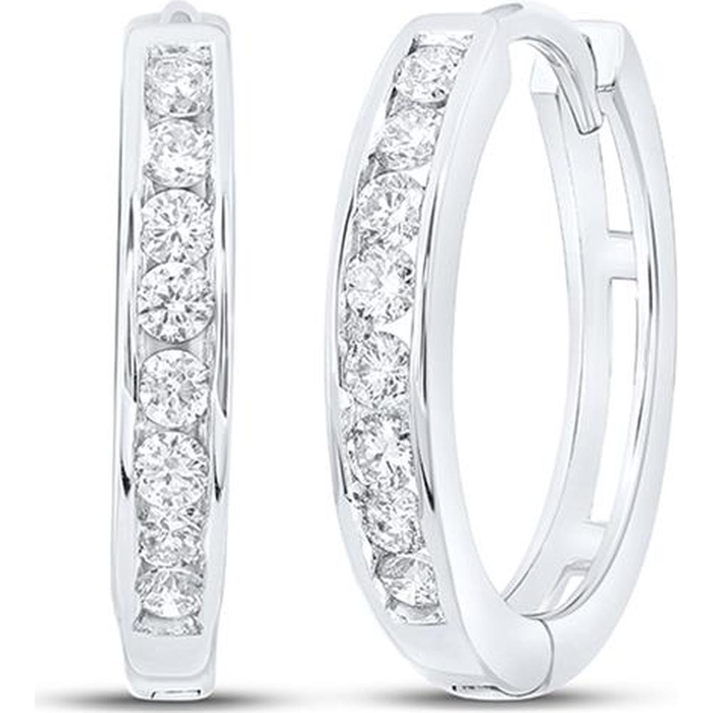 GND 10K White Gold Hoop Earrings with Channel-Set Round Diamonds - 0.25 Carat Total Diamond Weight