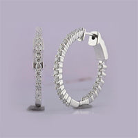 GND 10K White Gold Inside-Outside Hoop Earrings with Prong-Set Round Diamonds - 1.00 Carat Total Diamond Weight