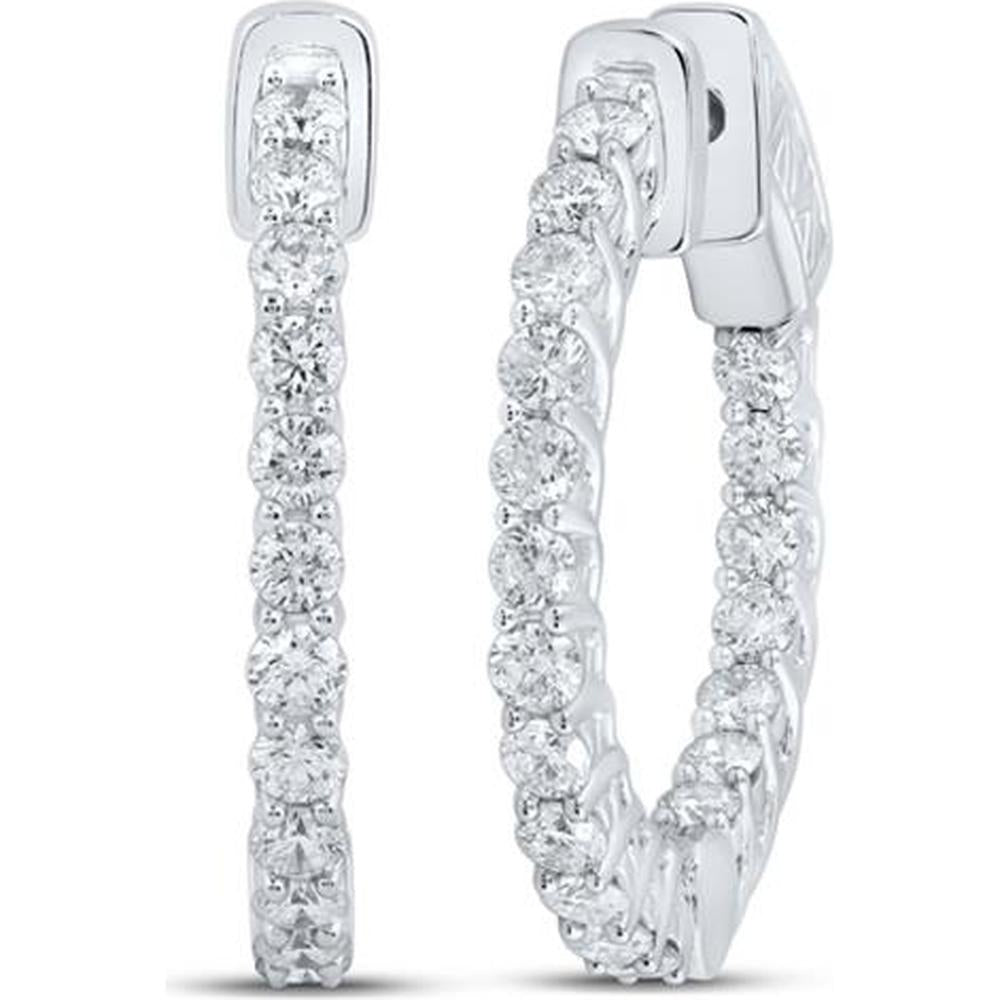 GND 10K White Gold Medium Hoop Earrings with Prong-Set Round Diamonds – 2.07 Carat Total Diamond Weight