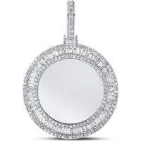GND 10K White Gold Memory Charm Pendant with Channel-Set Baguette Diamonds and Prong-Set Round Diamonds - 1-1/2 Total Carat Weight
