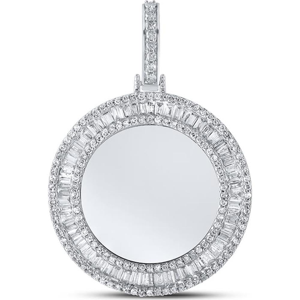 GND 10K White Gold Memory Charm Pendant with Channel-Set Baguette Diamonds and Prong-Set Round Diamonds - 1-1/2 Total Carat Weight