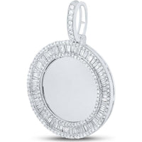 GND 10K White Gold Memory Charm Pendant with Channel-Set Baguette Diamonds and Prong-Set Round Diamonds - 1-1/2 Total Carat Weight