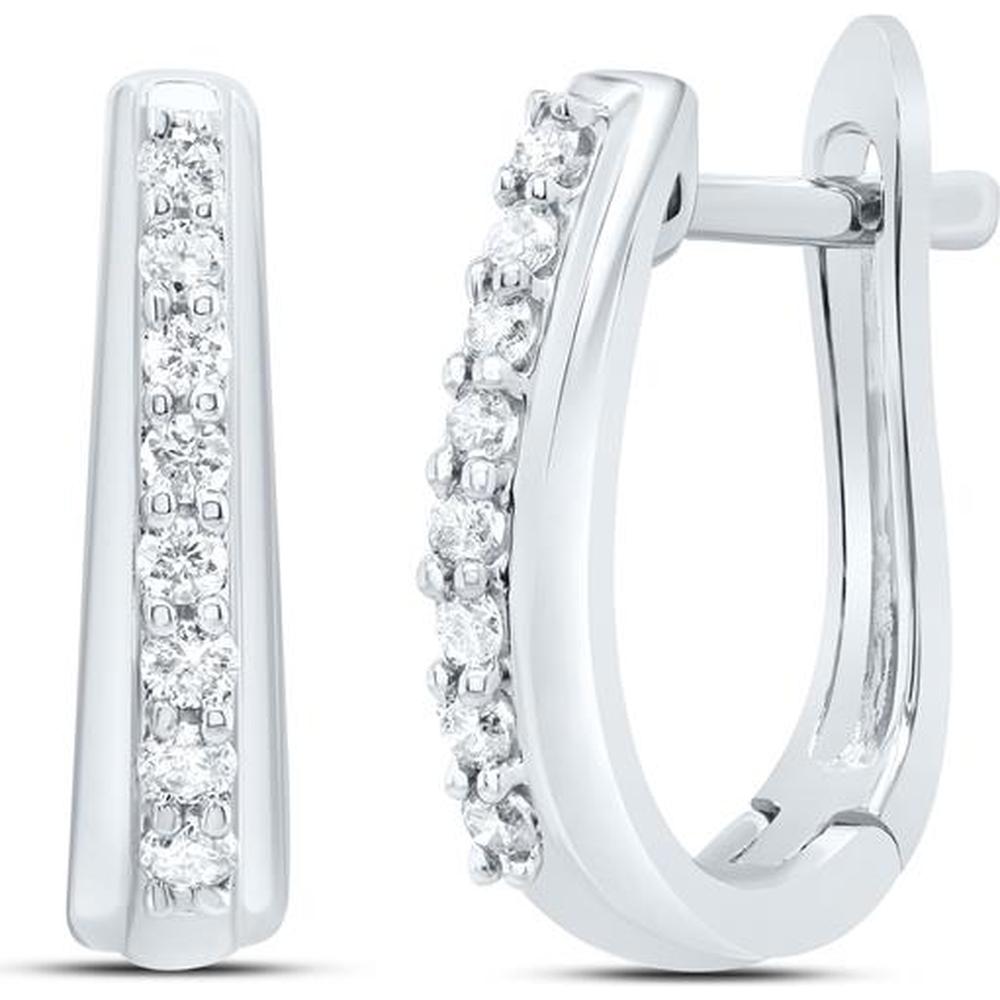GND 10K White Gold Oblong Hoop Earrings with Channel-Set Round Diamonds - 0.25 Carat Total Diamond Weight