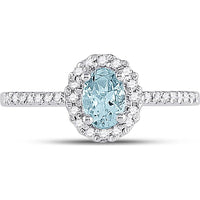 GND 10K White Gold Oval Aquamarine and Diamond Accent Solitaire Ring - 0.64 Carat Total Gemstone Weight