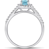 GND 10K White Gold Oval Aquamarine and Diamond Accent Solitaire Ring - 0.64 Carat Total Gemstone Weight