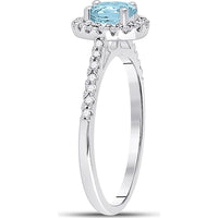GND 10K White Gold Oval Aquamarine and Diamond Accent Solitaire Ring - 0.64 Carat Total Gemstone Weight