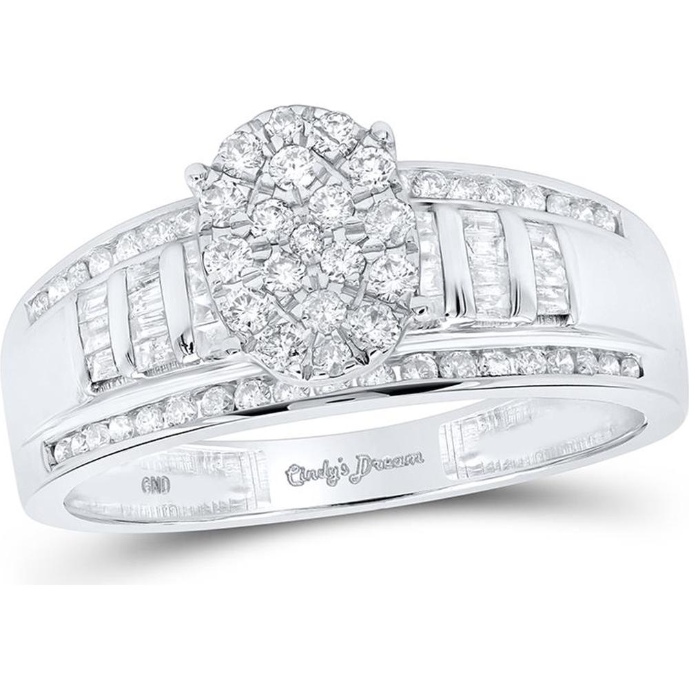 GND 10K White Gold Oval Bridal Engagement Ring with Prong-Set Round and Channel-Set Baguette Diamonds - 0.55 Carat Total Diamond Weight