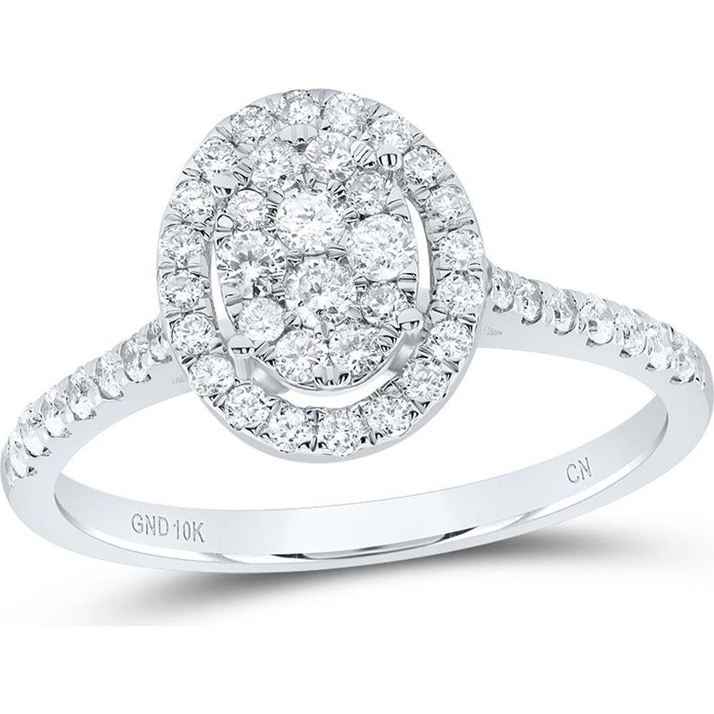 GND 10K White Gold Oval Bridal Engagement Ring with Prong-Set Round Diamonds - 1/2 Carat Total Diamond Weight