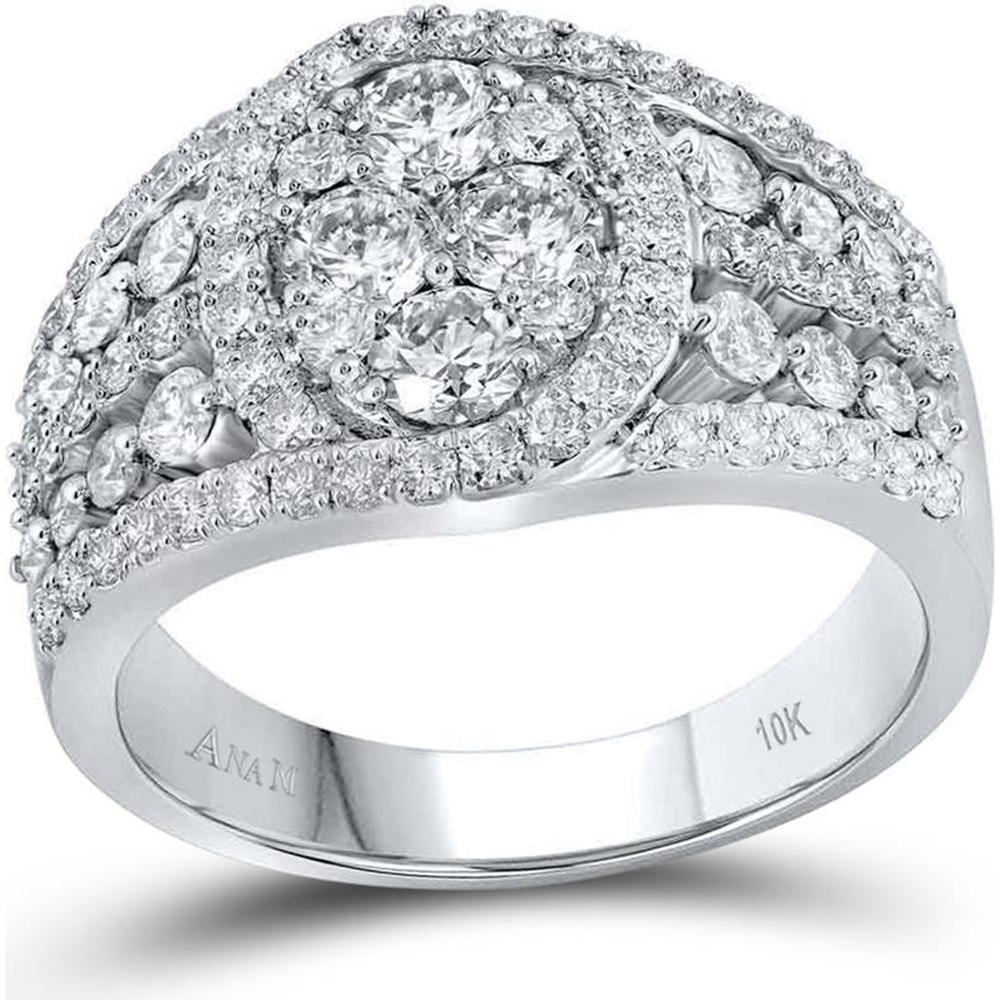 GND 10K White Gold Oval Cluster Ring with Round Diamonds - 1-5/8 Carat Total Diamond Weight