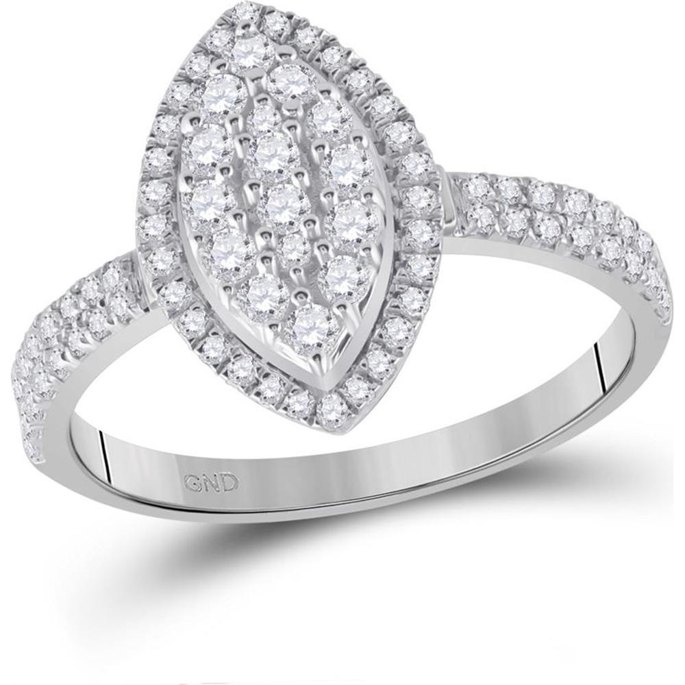 GND 10K White Gold Oval Cluster Ring with Round Diamonds - 5/8 Total Carat Weight