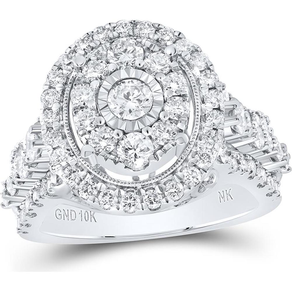 GND 10K White Gold Oval Design Bridal Engagement Ring with Round Diamonds - 1.62 Carat Total Diamond Weight