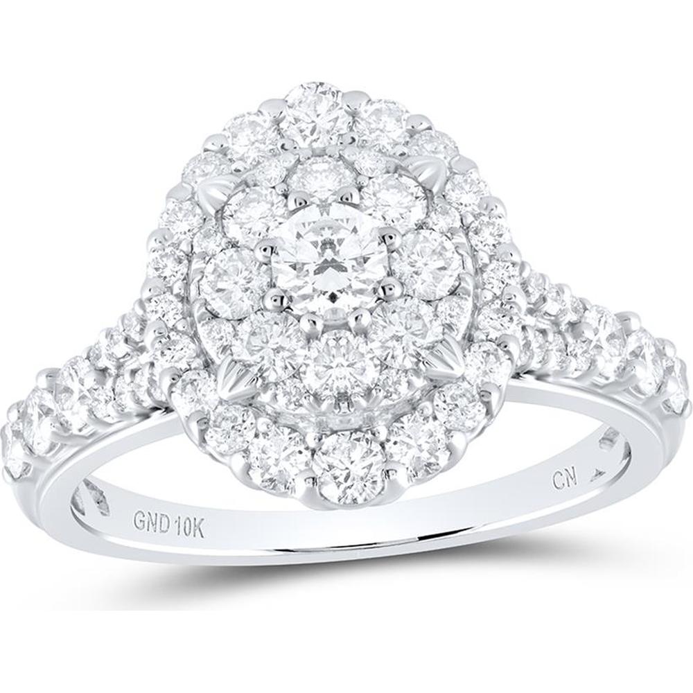 GND 10K White Gold Oval Halo Engagement Ring with Prong-Set Round Diamonds - 1.2 Carat Total Diamond Weight