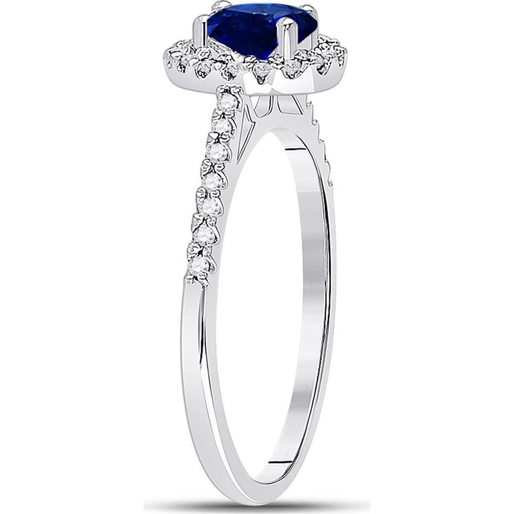 GND 10K White Gold Oval Synthetic Blue Sapphire and Diamond Halo Ring - 0.70 Carat Total Gemstone Weight