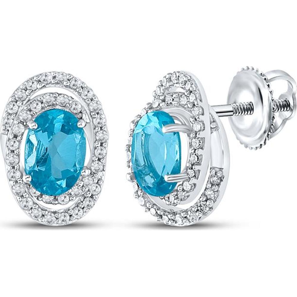 GND 10K White Gold Oval Synthetic Blue Topaz and Diamond Halo Earrings - 2.33 Carat Total Gem Weight