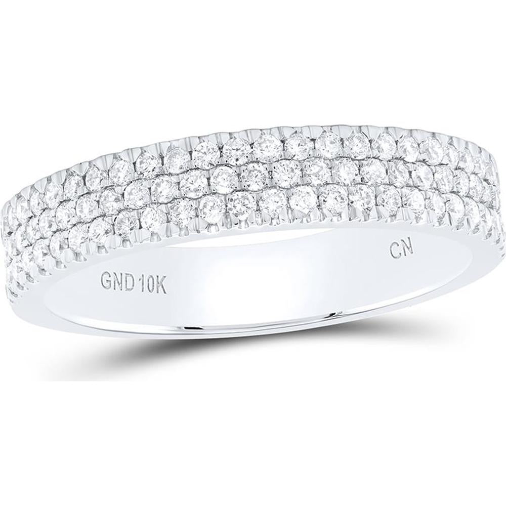 GND 10K White Gold Pave Band Ring with Prong-Set Round Diamonds - 0.50 Carat Total Diamond Weight