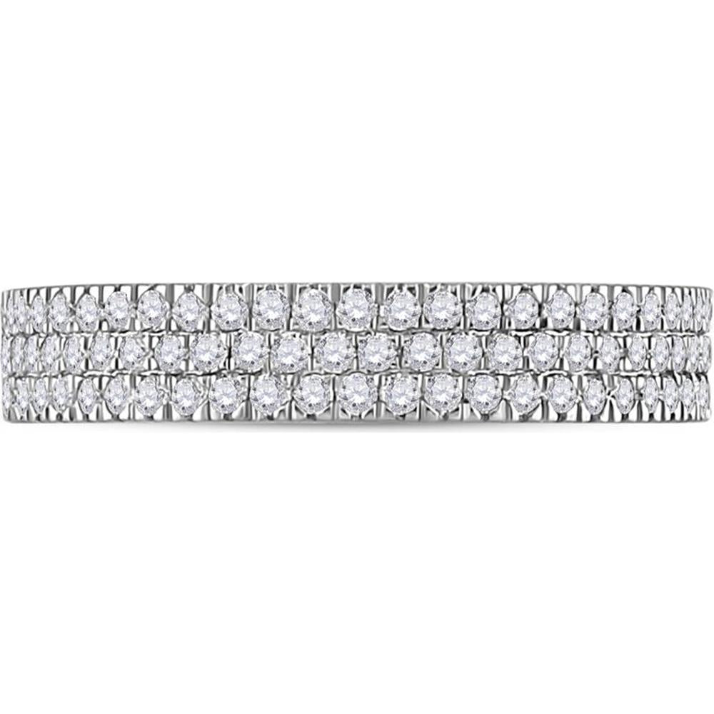 GND 10K White Gold Pave Band Ring with Prong-Set Round Diamonds - 0.50 Carat Total Diamond Weight