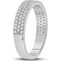 GND 10K White Gold Pave Band Ring with Prong-Set Round Diamonds - 0.50 Carat Total Diamond Weight