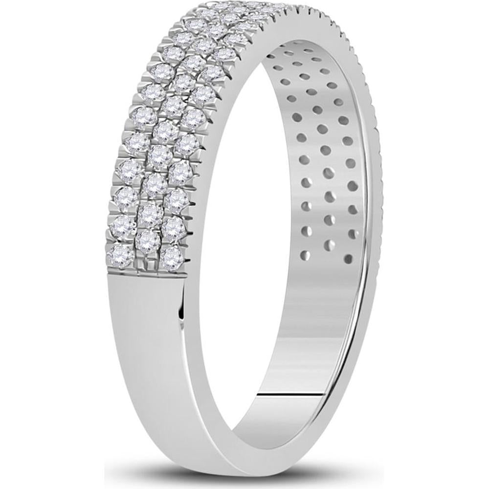 GND 10K White Gold Pave Band Ring with Prong-Set Round Diamonds - 0.50 Carat Total Diamond Weight