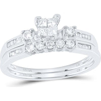 GND 10K White Gold Princess Diamond Bridal Wedding Ring Set with Invisible and Channel Set Diamonds - 3/8 Carat Total Diamond Weight