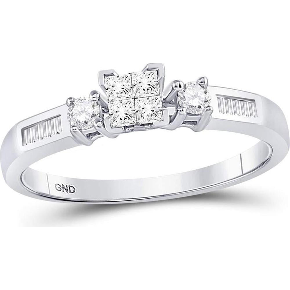 GND 10K White Gold Princess Diamond Bridal Wedding Ring Set with Invisible and Channel Set Diamonds - 3/8 Carat Total Diamond Weight