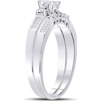 GND 10K White Gold Princess Diamond Bridal Wedding Ring Set with Invisible and Channel Set Diamonds - 3/8 Carat Total Diamond Weight