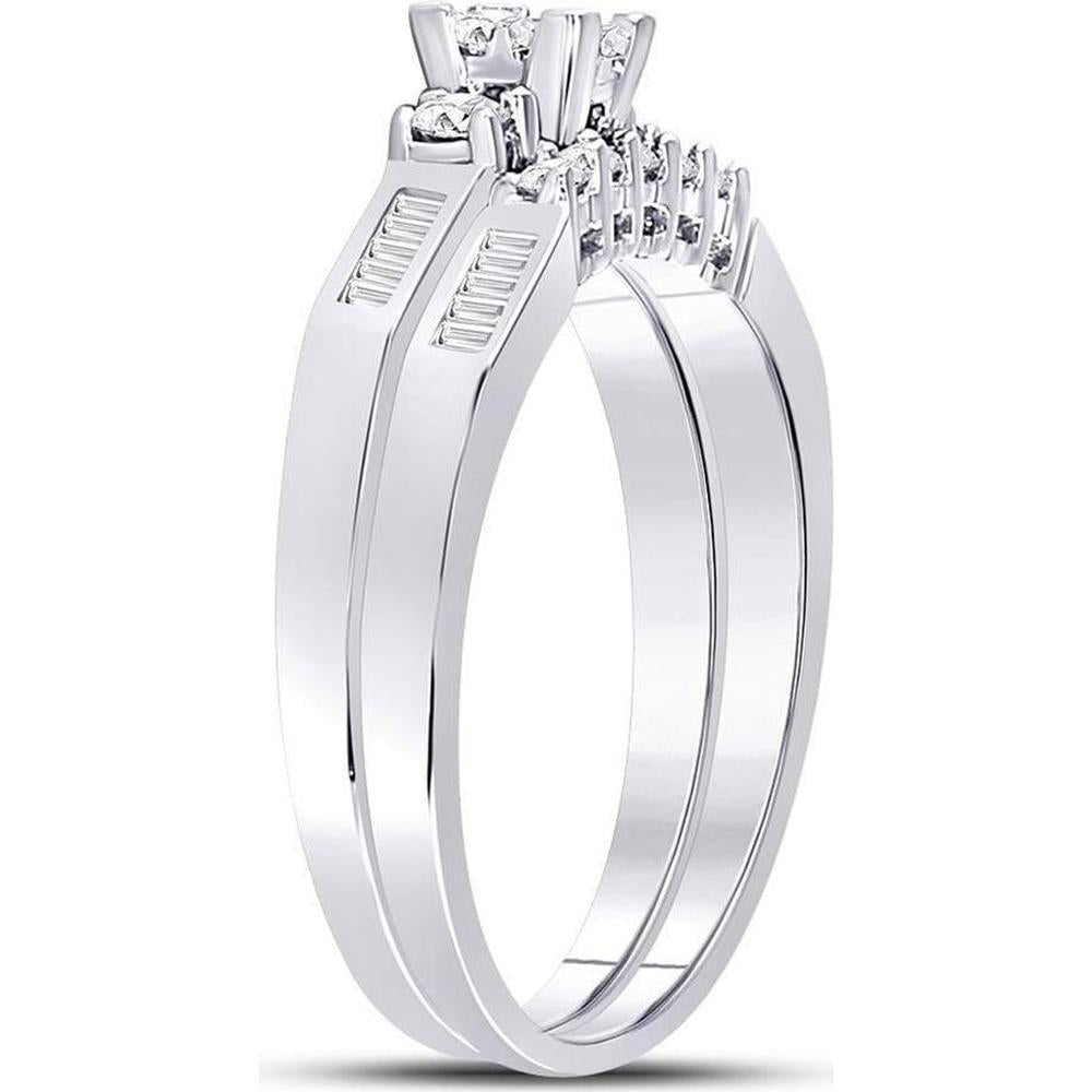GND 10K White Gold Princess Diamond Bridal Wedding Ring Set with Invisible and Channel Set Diamonds - 3/8 Carat Total Diamond Weight
