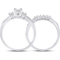 GND 10K White Gold Princess Diamond Bridal Wedding Ring Set with Invisible and Channel Set Diamonds - 3/8 Carat Total Diamond Weight