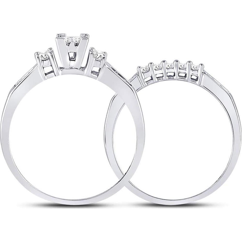 GND 10K White Gold Princess Diamond Bridal Wedding Ring Set with Invisible and Channel Set Diamonds - 3/8 Carat Total Diamond Weight
