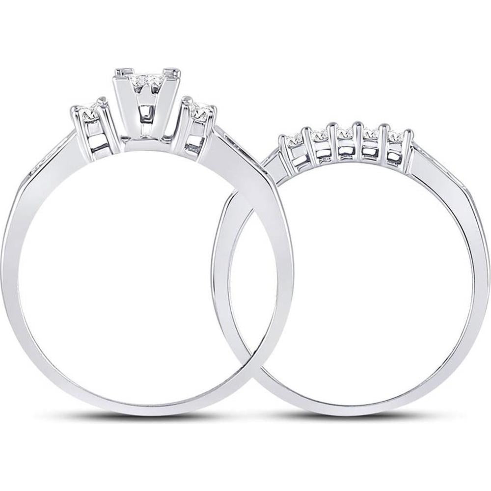 GND 10K White Gold Princess Diamond Bridal Wedding Ring Set with Invisible and Channel Set Diamonds - 3/8 Carat Total Diamond Weight