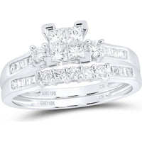 GND 10K White Gold Princess Diamond Bridal Wedding Ring Set with Pave and Channel-Set Round and Baguette Diamonds - 1/2 Carat Total Diamond Weight
