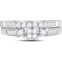 GND 10K White Gold Princess Diamond Bridal Wedding Ring Set with Pave and Channel-Set Round and Baguette Diamonds - 1/2 Carat Total Diamond Weight