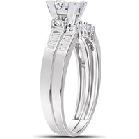 GND 10K White Gold Princess Diamond Bridal Wedding Ring Set with Pave and Channel-Set Round and Baguette Diamonds - 1/2 Carat Total Diamond Weight