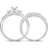 GND 10K White Gold Princess Diamond Bridal Wedding Ring Set with Pave and Channel-Set Round and Baguette Diamonds - 1/2 Carat Total Diamond Weight