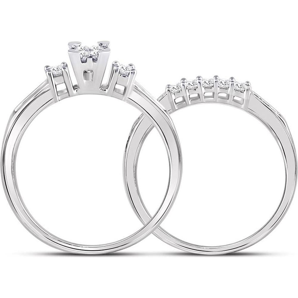 GND 10K White Gold Princess Diamond Bridal Wedding Ring Set with Pave and Channel-Set Round and Baguette Diamonds - 1/2 Carat Total Diamond Weight