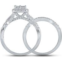 GND 10K White Gold Princess Diamond Bridal Wedding Ring Set with Pave-Set Round Diamonds - 1.00 Carat Total Diamond Weight