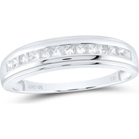 GND 10K White Gold Princess Diamond Single Row Channel-Set Wedding Band Ring - 0.53 Carat Total Diamond Weight