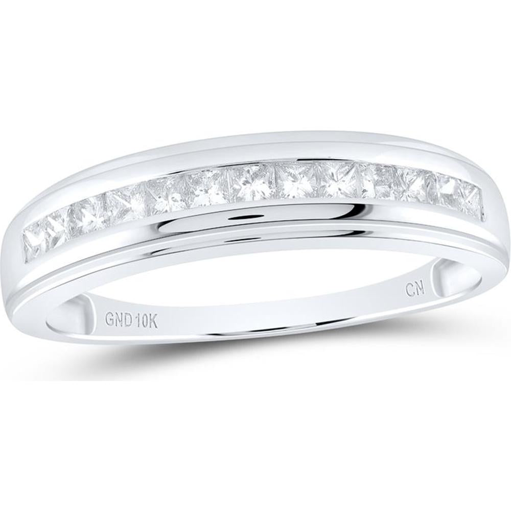GND 10K White Gold Princess Diamond Single Row Channel-Set Wedding Band Ring - 0.53 Carat Total Diamond Weight