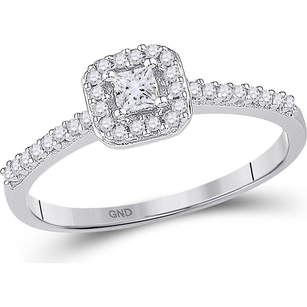 GND 10K White Gold Princess Diamond Solitaire Engagement Ring with Halo - 0.25 Carat Total Diamond Weight