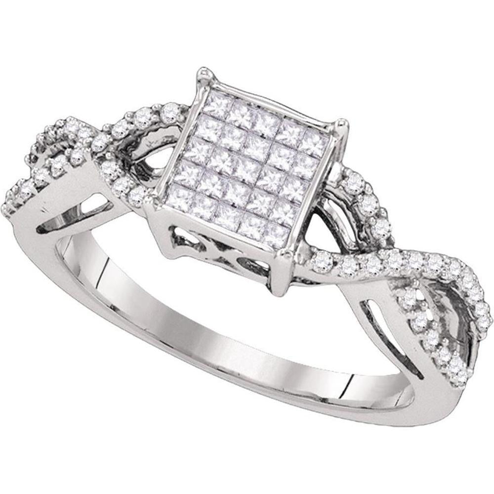 GND 10K White Gold Princess Diamond Square Cluster Ring with Twisted Band - 0.47 Carat Total Diamond Weight